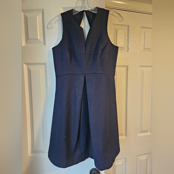 Halston Heritage Navy Split Neck Fit Flare Dress - Picture 3 of 12